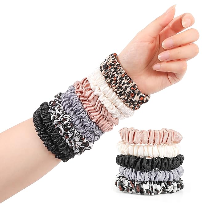 Hair Ties Silk Satin Scrunchies - Small Mini Scrunchy for Women Thick Hair Accessories Cute Soft No Slip Hair Elastics Ponytail Holder for Curly Hair No Damage Hairties Gift for Girls