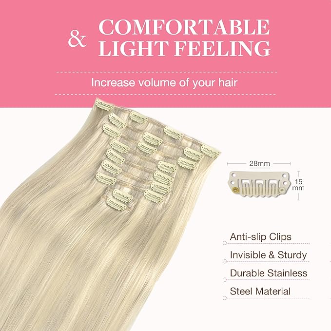 GOO GOO Clip in Hair Extensions Real Human Hair, Remy Human Hair Extensions Clip ins for Women, Natural Human Hair, 18inch 150g 9Pcs, 17A/60A Ash Blonde Highlighted Platinum Blonde
