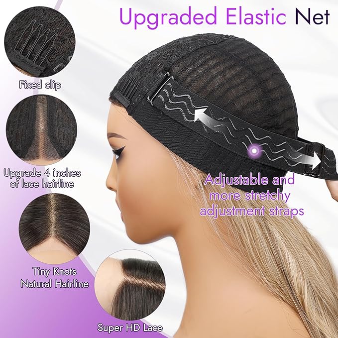 Honey Blonde Wig for Women Long Wavy 4x1 Lace Natural Hairline Glueless for Beginners Middle Part Synthetic for Daily Party Use 26Inch