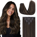 GOO GOO Clip in Hair Extensions Real Human Hair, Remy Human Hair Extensions Clip ins for Women, Natural Human Hair, 22inch 160g 7 Pcs, #2/6 Dark Brown Highlighted Chestnut Brown