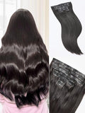 LUVME Straight Seamless 110g 7Pcs Clip in Hair Extensions Full Max with 20inch Remy Human Hair Extensions, Natural Black 100% Real Soft Human Hair
