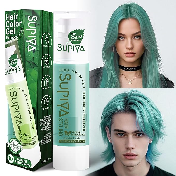 Temporary Hair Styling Color Serum, Green Blue Purple Red Hair Dye Color Gel Washable Natural Instant Hair Color Wax for DIY Hairstyle for Kids Men Women(Green#24)