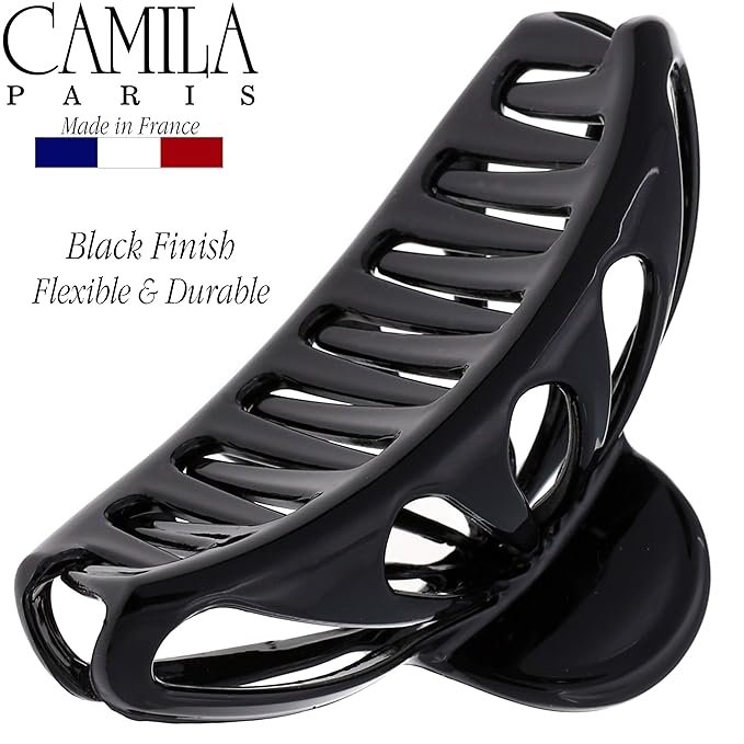 Camila Paris CP3053 French Hair Clip for Women Thick Hair for Long Curly Wavy Hair, Black, Girls Hair Claw Clips Fashion Styling Hair Accessories for Women, Strong Hold No Slip Grip, Made in France