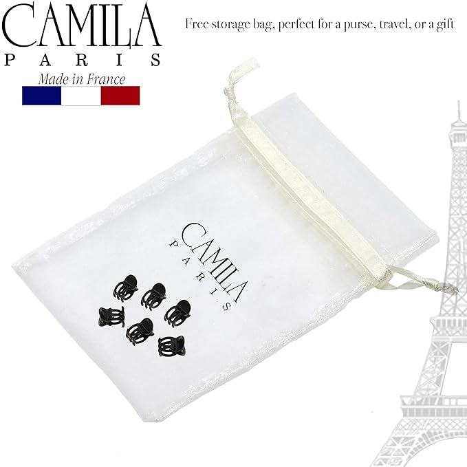 Camila Paris CP2392 French Hair Clip for Women, Set of 6 Extra Small Black, Girls Hair Claw Clip Jaw Fashion Durable Styling Hair Accessories for Women, Ladies Strong Hold Grip Clamp, Made in France