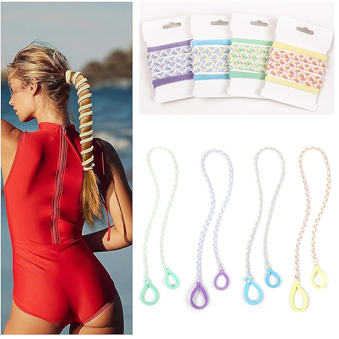Sport Hair Ties for Women - 4 Pack Elastic Pony Tails for Gym, Braided & Swimming Sports - 30 Inch Length
