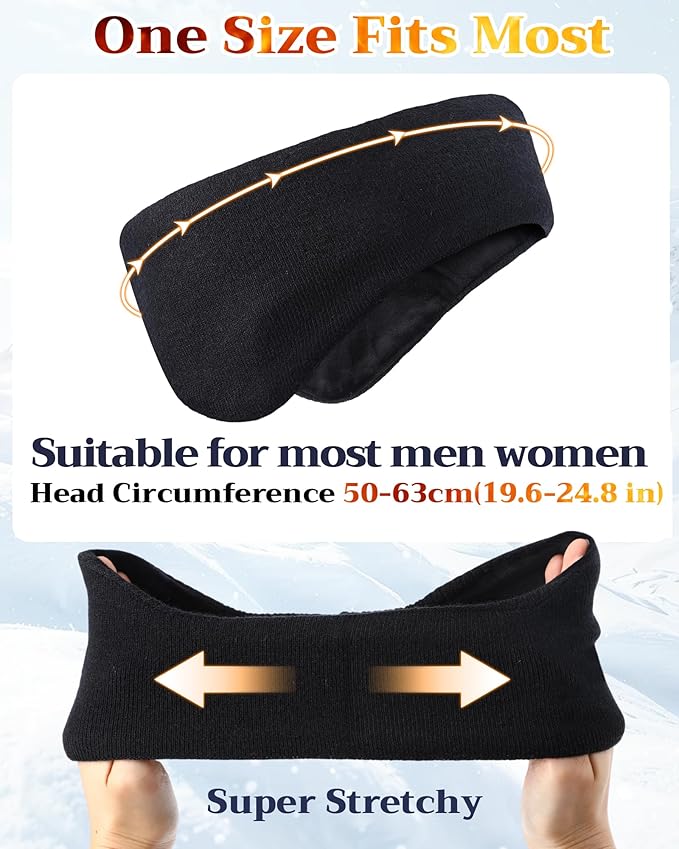JenPen 2 Pcs Double-layer Ear Muffs for Winter Ear Warmers Headband for Men Women Knit Fuzzy Lined for Adult Running Cycling Ski (Gray,Black)