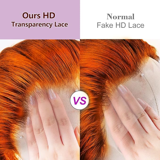 Ginger Orange 13x6 HD Lace Front Wigs Human Hair Pre Plucked 350# Body Wave Wigs for Women 200% Density Orange Frontal Human Hair Wig Bleached Knots with Baby Hair (28inch)
