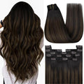 YoungSee Dark Brown Hair Extensions Clip ins Balayage Clip in Human Hair Extensions Dark Roots to Medium Brown Clip on Hair Extension for Women 14inch 120g