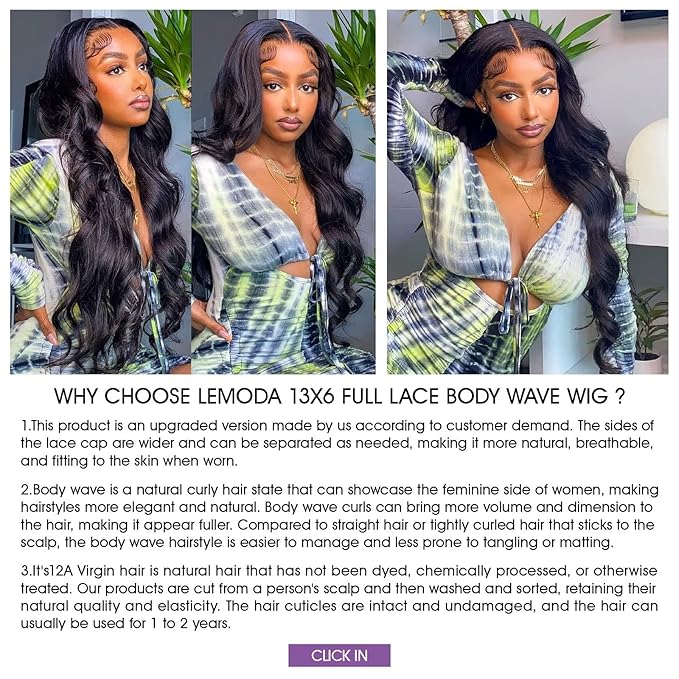 Lemoda Full 13x6 Lace Frontal Virgin Human Hair Wigs 210% 32Inch 15A Body Wave 13x6 HD Transparent Full Lace Front Wigs Brazilian Body Wave Wig Thin Knots