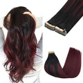 GOO GOO Tape in Hair Extensions Human Hair, 1/99 Balayage Jet Black to Red, 26inch 120g 40pcs, Skin Weft Seamless Invisible, Silky Straight with Thick Ends, Remy Human Hair