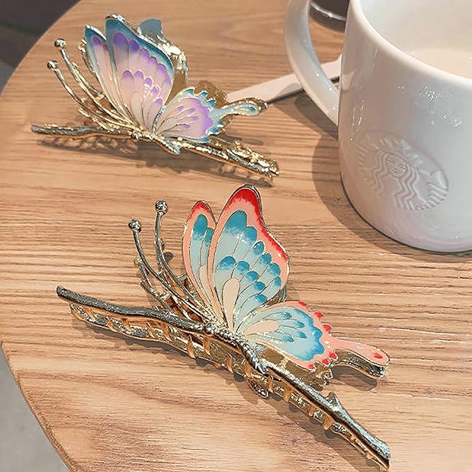 4Pcs Hair Clips for Women Large Non-Slip Strong Metal Hair Claw: Butterfly, Flower, Mermaid Sparkly Jaw Claws for Thick Hair