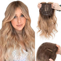 Hairro 18 Inch Long Hair Toppers Wavy with Side Bangs for Women, Clips In Synthetic Hairpieces Capless, for Adding Volume/Birthday/Party/Halloween/Cosplay Dress Up, Blonde mix White with Brown Root