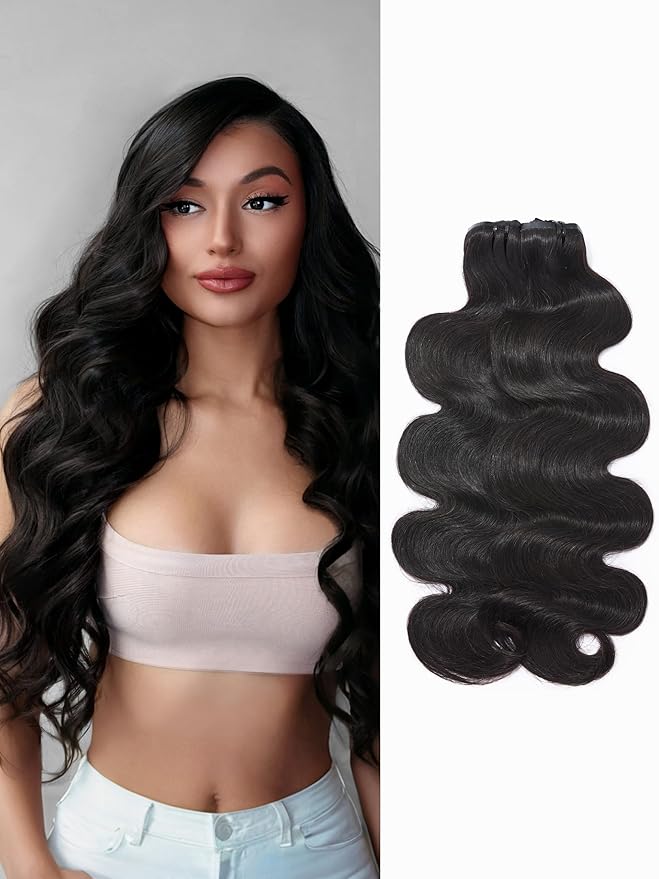 LUVME Invisible Clip in Hair Extensions,Body Wave 16 Inch 2 Pack 220g 12pcs Human Hair Invisible Clip ins Hair Extensions Natural Black Hair for Women