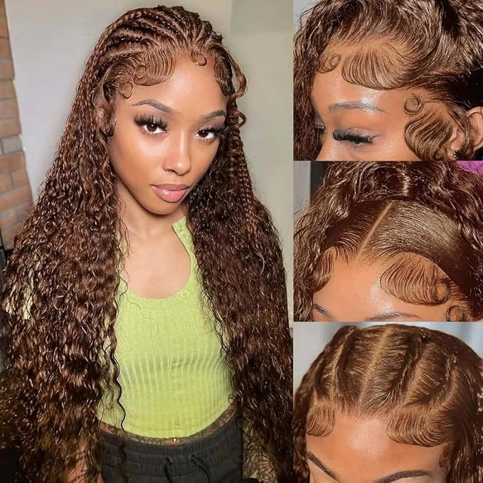 26 Inch Chocolate Brown Deep Wave Lace Front Wigs Human Hair Pre Plucked 200% Density 13x6 HD Lace Frontal Wigs with Baby Hair Deep Curly Wet and Wavy Glueless Wigs for Women (4# Brown, 26 Inch)