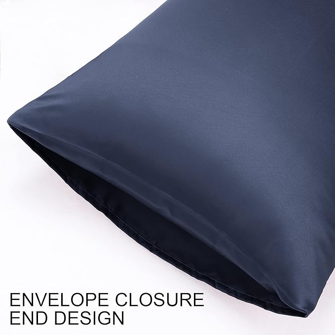 uxcell 2 Pack Silk Satin Pillowcase for Hair and Skin, Cool, Silky, Soft Breathable Pillow Cases Travel Size 14x20 Inch Sateen Pillowcase Navy with Envelope Closure