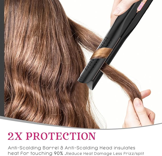 SKIMI Airflow Styler, Titanium Flat Iron Hair Straightener, Professional Curling Iron with Cooling Air Vents to Lock in Style, 5 Temps & Dual Voltage, Auto Off (Black & Gold Pink).