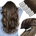 YoungSee Tape in Hair Extensions Real Human Hair Brown Balayage Tape in Hair Extensions Ombre Dark Brown to Caramel Blonde Human Hair Tape-in Extension Seamless 14In 20pcs 50g for Wedding