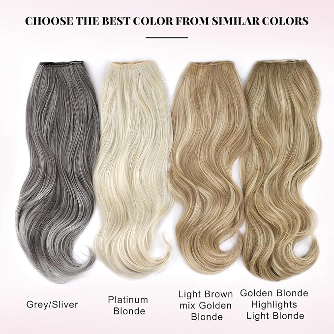 ALXNAN Long Wavy Hair Extensions for Women, Clip in Hair Extensions Clip Ins Soft Full Head Synthetic Hairpieces 20 Inch Platinum Blonde