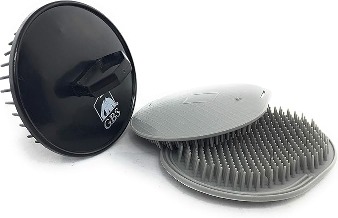 G.B.S Head Shampoo Scalp Massager Brush and Soft Palm Pocket Comb for All Hair Types, Pack of 3 (1 Black and 2 Gray) Made in U.S.A