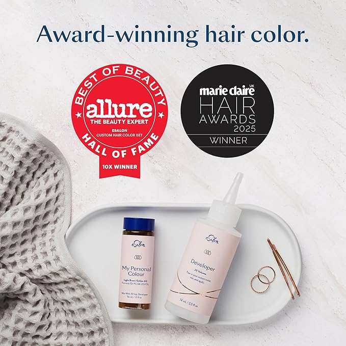 eSalon Permanent Hair Color & Hair Dye Complete Kit - Personal Colorist Kit for Up To 100% Gray Coverage for All Hair Types - Professional-Grade Ammonia-Free Hair Dye (Dark Blonde Intense Red 7RR)