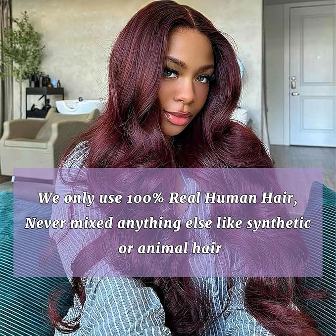 99J Human Hair Bundles Body Wave Burgundy Dark Red Wine Color Body Wave Bundles 18 20 22 Inch 3 Pcs/Pack 100% Real Human Hair And True To Length