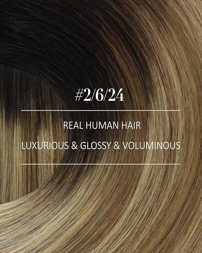 YoungSee 135g Clip in Human Hair Extensions Balayage Brown Clip in Hair Extensions Dark Ombre Medium Brown with Blonde Real Hair Extension Clip ins Human Hair for Full Head 18inch 7pcs