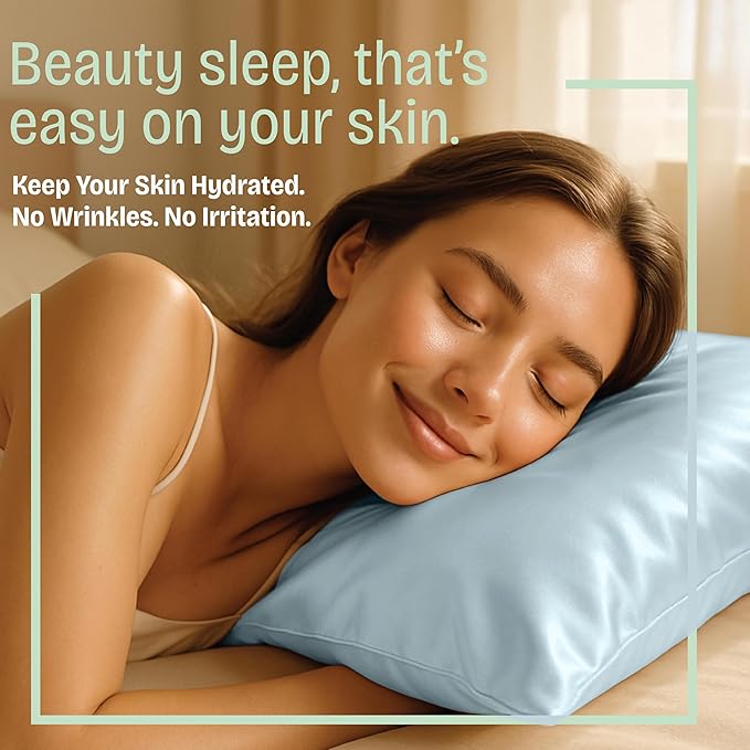 BLISSFORD Satin Pillowcase with Zipper, for Hair and Skin Care, Feels Soft and Cool Like a Silk Pillowcase, Satin Pillow Cases 2 Pack, Slik Pillow Cover, Baby Blue - King Size, Set of 2