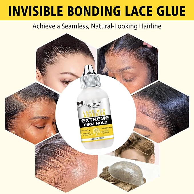 Wig Glue for Lace Front Wigs, Waterproof Lace Front Wig Adhesive & Silicone Applicator for Wigs, Strong Hold Transparent Lace Glue Edge Band HD Cap for Hair Replacement Invisible Hair Bonding (8PCS)