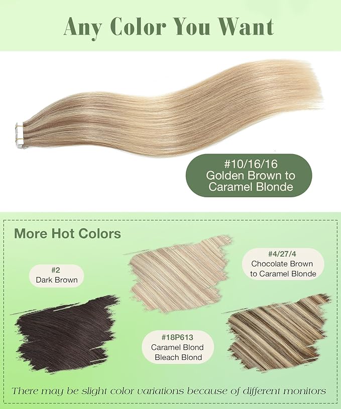 SURNEL Tape in Hair Extensions Human Hair 22inch Balayage Golden Brown Highlighted Fading to Golden Blonde Tape Hair Extensions 20 pcs 50g(#10/16/16-22)