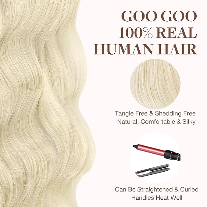 GOO GOO Tape in Hair Extensions Human Hair, 1000 Pure Platinum Blonde, 22inch 50g 20pcs, Skin Weft Seamless Invisible, Silky Straight with Thick Ends, Remy Human Hair