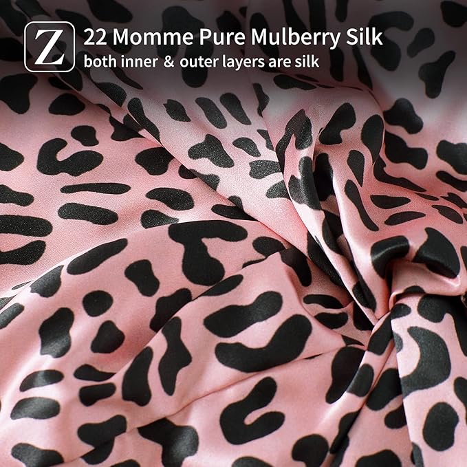 ZIMASILK 22 Momme 100% Mulberry Silk Bonnet for Sleeping & Women Hair Care, Highest Grade 6A Silk Hair wrap for Sleeping with Premium Elastic Stay On Head (1Pc, Leopard Black/Pink)