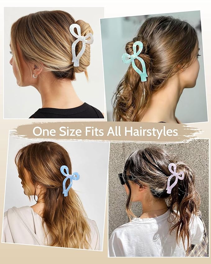 Mesovor Teen Girl Gifts Trendy Stuff - 4 Pack Elegant Bow Hair Claw Clips, Nonslip 4.3" Large Hair Grip Hairclips for Thick | Birthday Gifts for Teens Daughter Sister Christmas Gifts