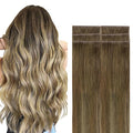GOO GOO Invisi Edge Tape in Hair Extensions Human Hair, 3/8/613 Balayage Walnut Brown to Ash Brown and Bleach Blonde, 6pcs 22inch 18g, Virgin Remy Hair, Seamless Injected Tape, Natural Look