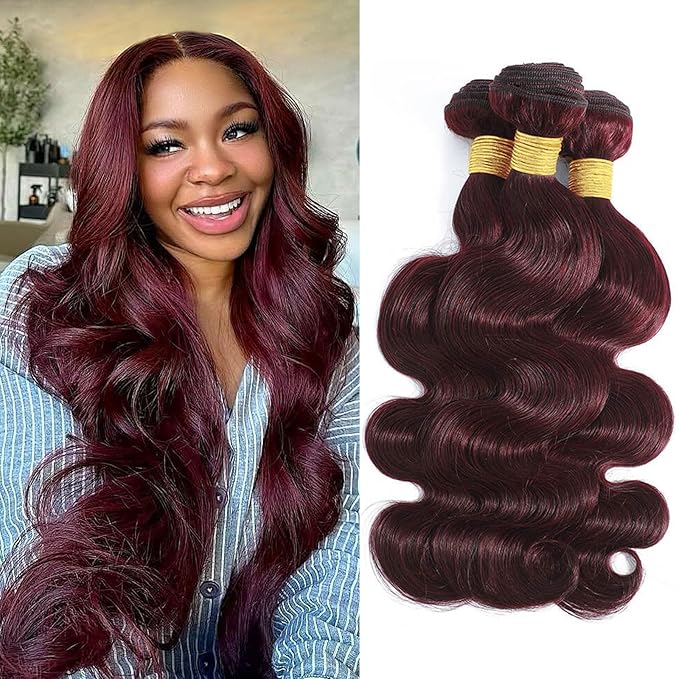 99J Body Wave Human Hair Bundles Burgundy Dark Red Wine Color Body Wave Bundles 100% Real Human Hair And True To Length 14 16 18 Inch 3 Pcs/Pack