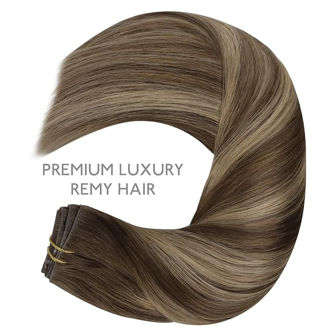 WENNALIFE Invisi Edge Clip in Hair Extensions Real Human Hair, 24 Inch 160g 7pcs Balayage Chocolate Brown to Caramel Blonde Seamless Clip in Extensions Remy Hair Clip Ins Invisible Skin Weft Straight
