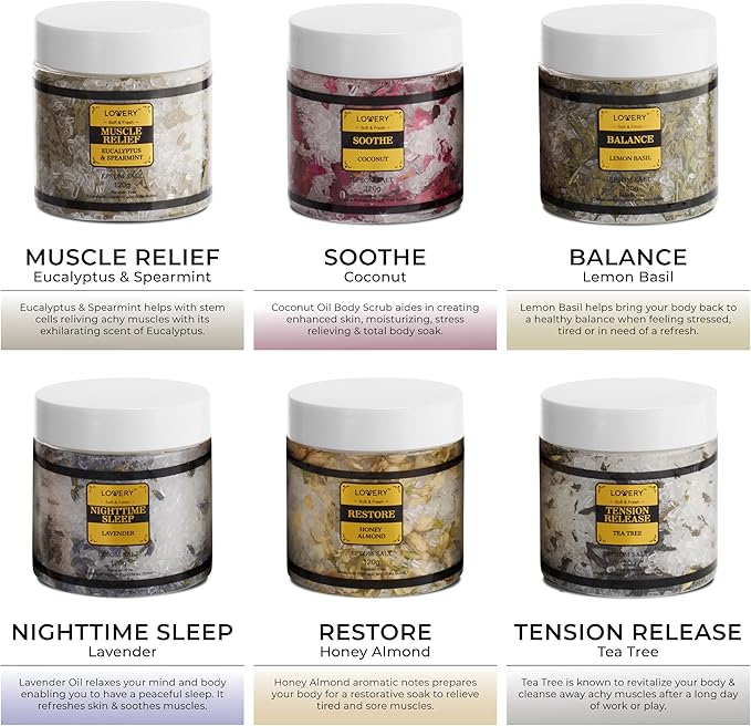 Christmas Gifts for Women Who Have Everything, Epsom Bath Salts Gift Basket Set, Relaxing Self Care Salt W/Essential Oil, Gifts for Mom, Lavender, Eucalyptus, Lemon, Coconut, Tea Tree, Honey Almond