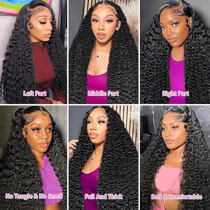 24 Inch 13x6 Deep Wave Lace Front Wigs Human Hair 200 Density 13x6 HD Lace Front Wigs Human Hair Pre Plucked Deep Curly Glueless Wig 100% Virgin Human Hair Lace Front Wigs for Women