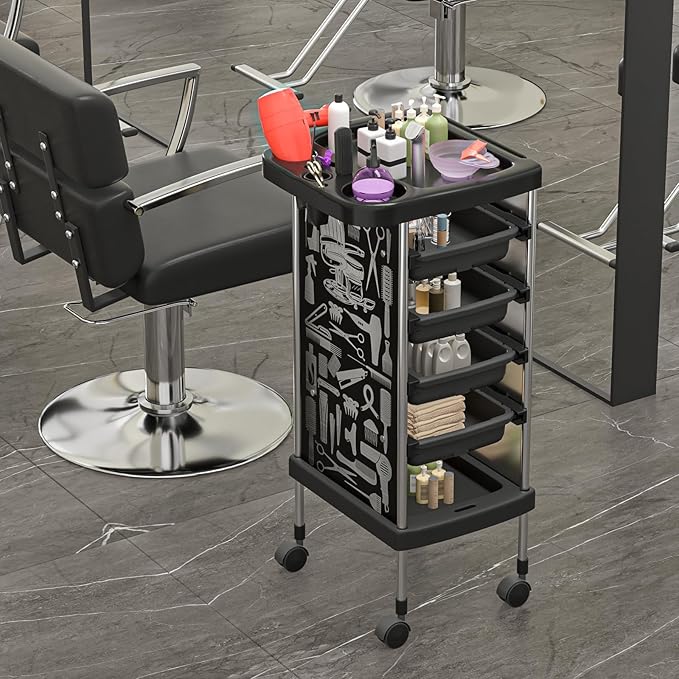 FreSup 6-Tier Salon Cart with Wheels, Stainless Steel Hair Salon Storage Tool Cart, Barber Station Trolley, Rolling Beauty Organizer for Hair Stylist, Makeup, Skincare, SPA, Tattoo, Home or Bathroom