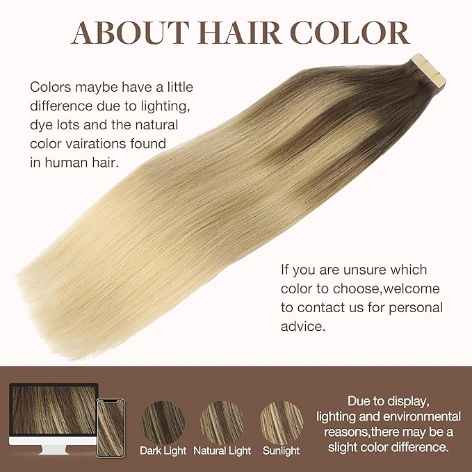 GOO GOO Tape in Hair Extensions Human Hair, 4/18 Balayage Chocolate Brown Highlighted Dirty Blonde, 10inch 60g 40pcs, Skin Weft Seamless Invisible, Silky Straight with Thick Ends, Remy Human Hair