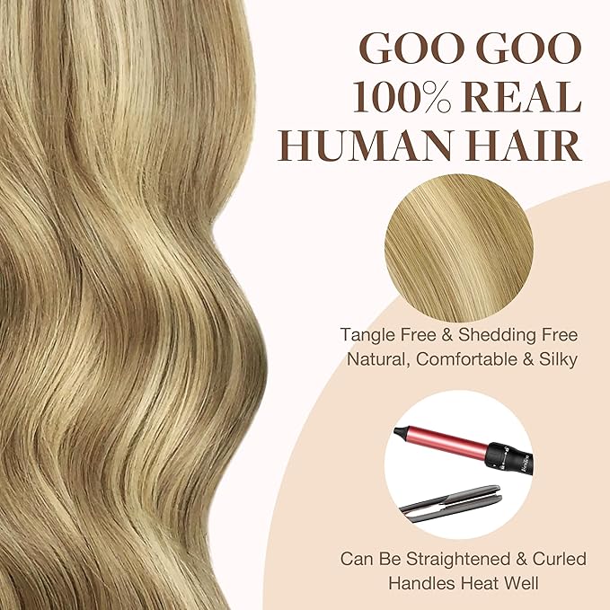 GOO GOO Tape in Hair Extensions Human Hair, 16/22 Light Blonde Highlighted Golden Blonde, 26inch 120g 40pcs, Skin Weft Seamless Invisible, Silky Straight with Thick Ends, Remy Human Hair