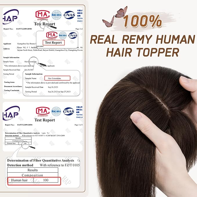 Rich Choices Real Human Hair Toppers for Women With Bang 100% Remy Human Hair Topper for Thinning Hair Clip in Silk Base Hair Topper 6 Inch #2 Dark Brown