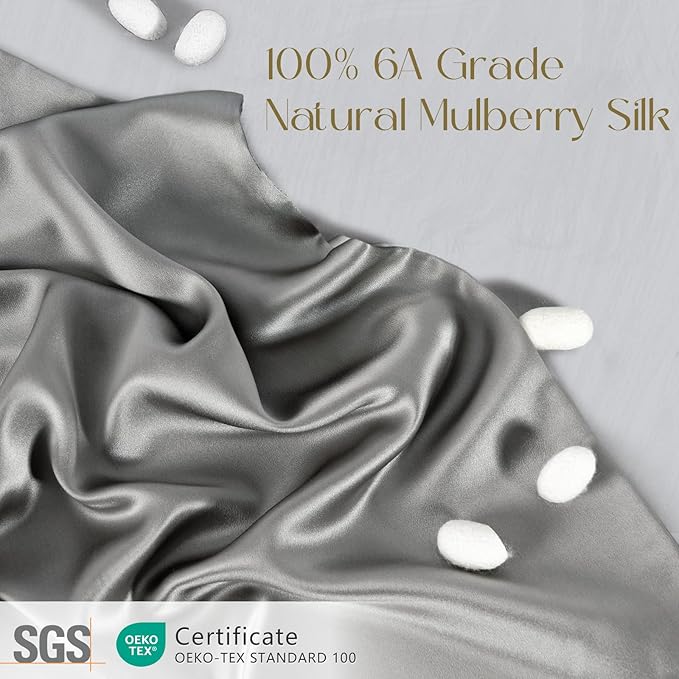 ZIMASILK 100% Pure Mulberry Silk Pillowcase for Hair and Skin Health,Soft and Smooth,Both Sides Premium Grade 6A Silk,600 Thread Count,with Hidden Zipper,1pc (King 20''x36'', Gray)