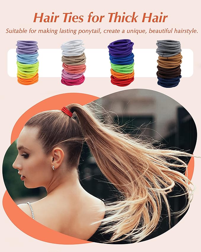 203 Pieces Hair Ties No Damage, 4MM Elastic Hair Ties, Medium Size Ponytail Holders for Women and Girls, Multicolor (20 Colors)