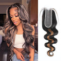 P1B/30 2x6 HD Lace Closure Body Wave Human Hair Highlight Brown Black Color Transparent Lace Closure 2x6 Long Deep Middle Part 100% Raw Virgin Human Hair 20 Inch 150% Density