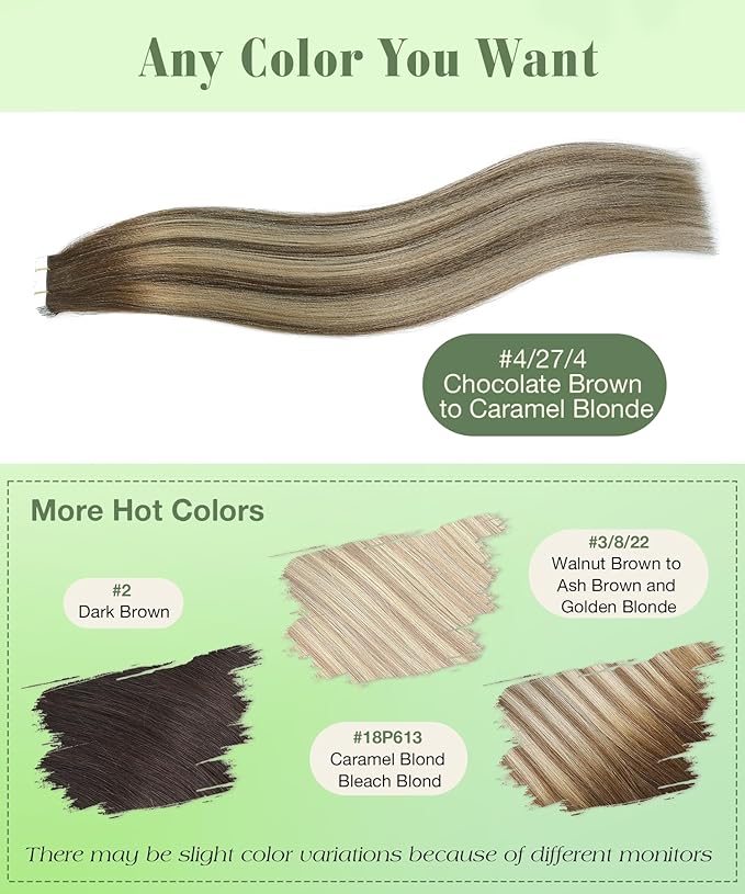 SURNEL 22 inch Tape in Hair Extensions Balayage #4/27/4 Chocolate Brown to Caramel Blonde Tape in Hair Extensions Human Hair 50g(#4/27/4-22)