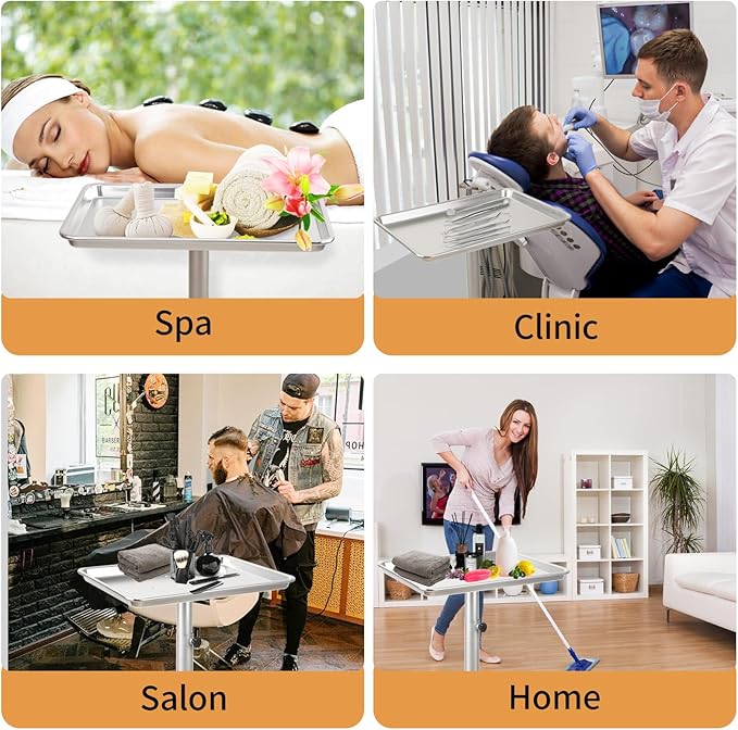 Salon Tray on Wheels, Rolling Tattoo Tray, Adjustable Hair Stylist Tray, Metal Mayo Stand Tray, Salon Color Tray Use As Medical Tray, No-Rusting