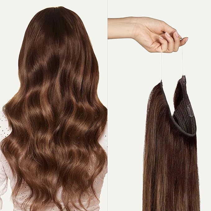 Luxy 100% Remy Human Hair – Halo Clip-In Hair Extensions –Natural Looking Volume & Length - One-Piece - Easy 5-Min Application 180 grams 20" Chocolate Brown Balayage