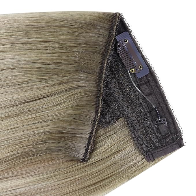 YoungSee 130G Wire Human Hair Extensions Ombre Invisible Wire Hair Extensions Balayage Ash Blonde Ombre Platinum Blonde Fish Line Hair Extension Human Hair 20In