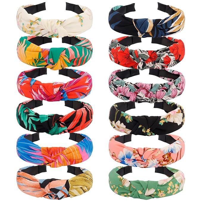 VELSCRUN Headbands for Women Girls 12 Pack Stylish Top Knotted Headbands Flower Headband For Women's Hair Non Slip Women Fashion Head Bands Wide Hairband Mom Sisters Hair Accessories