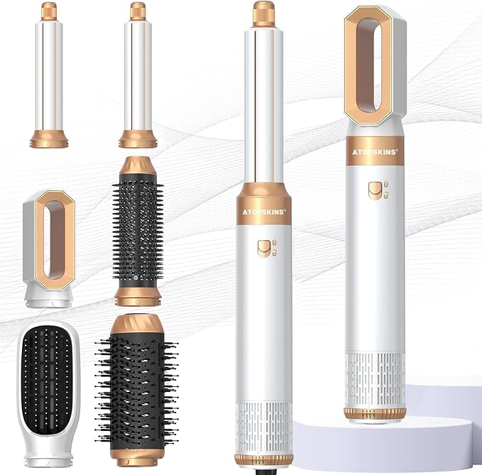 6 in 1 Hair Dryer Brush, Detachable Air Styler, 3 Heat Settings Blow Dryer Brush Frizz-Free Volumizing, Straightening, Curling ALCI Safety Plug for Travel & Home Styling (Black-White)